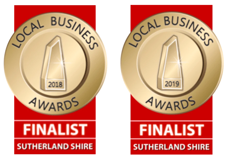 Sutherland Shire Local Business Awards finalist emblems awarded to 3D Powder Coating in 2018 and 2019